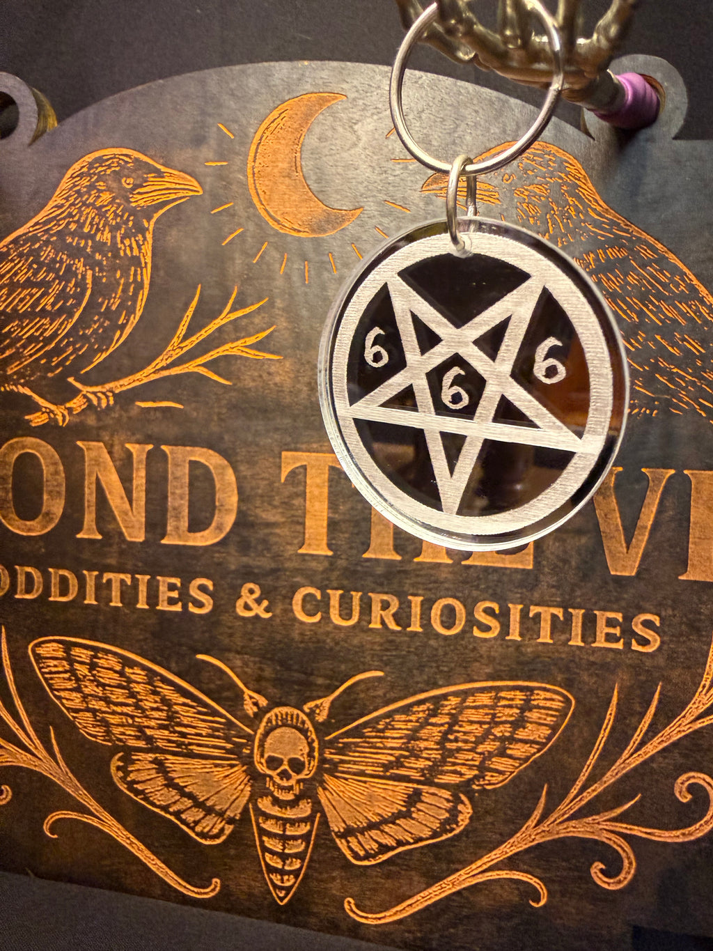 666 inverted pentagram keychain