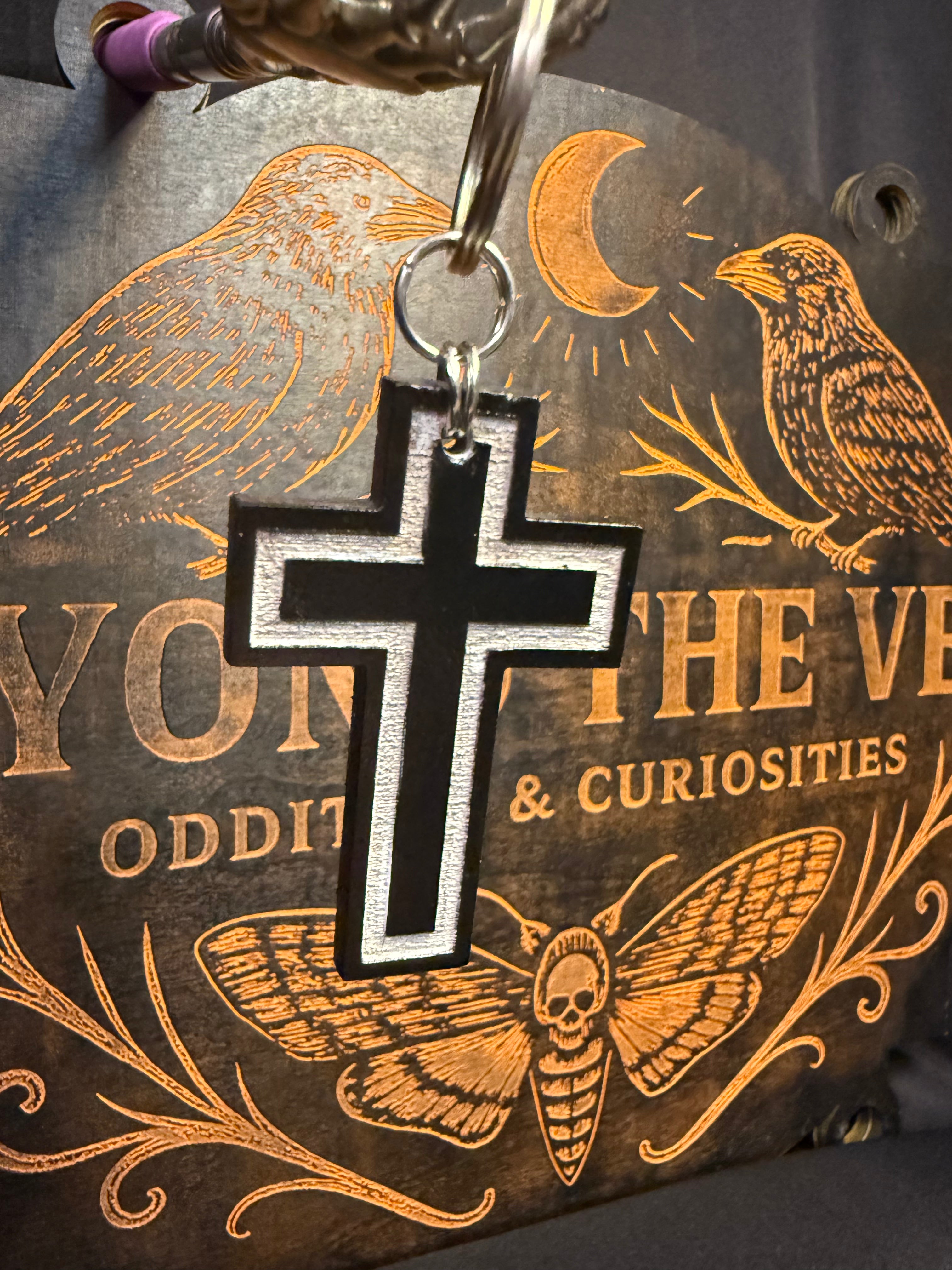 Leather cross keychain