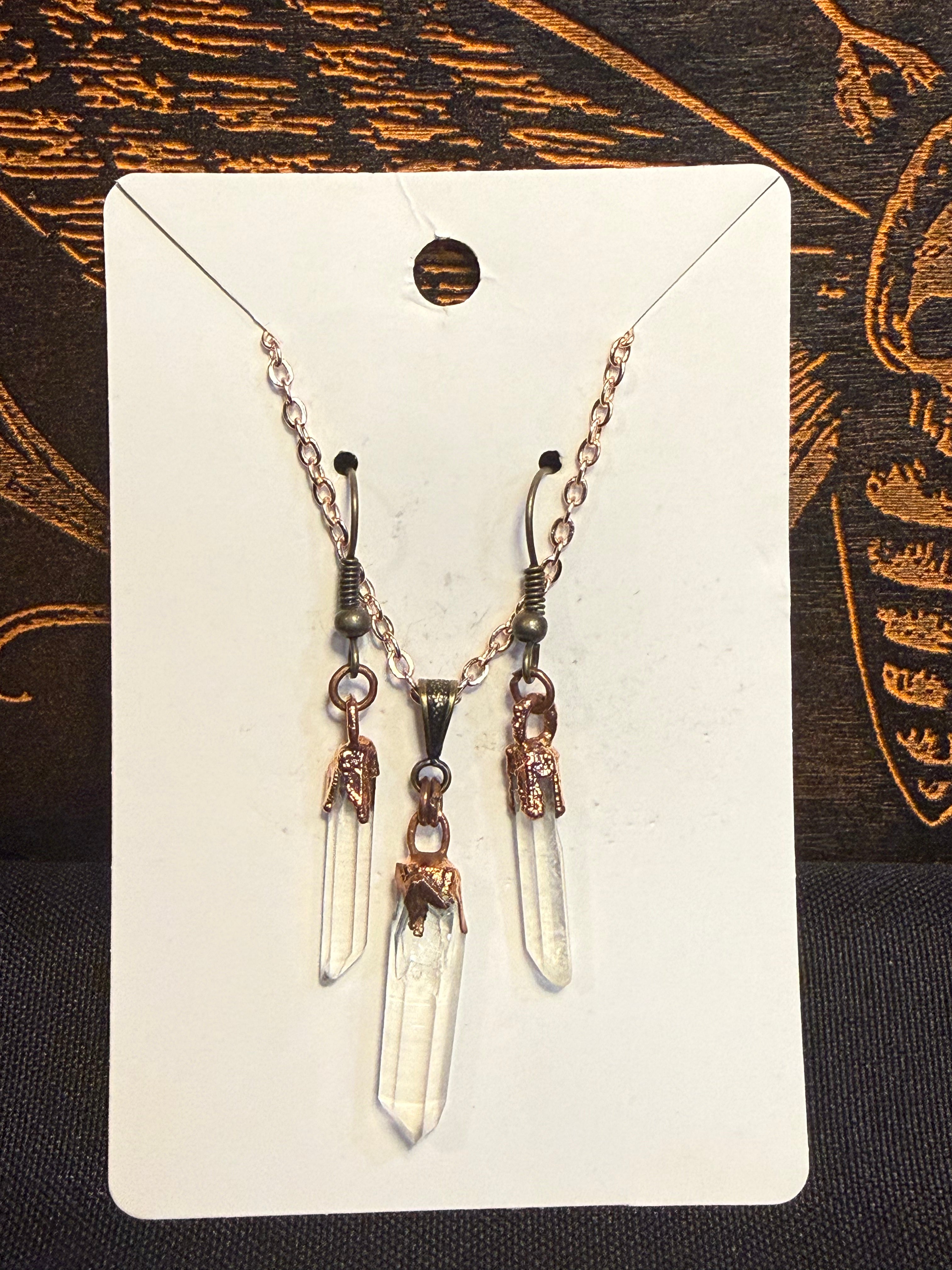 Clear quartz earrings necklace combo