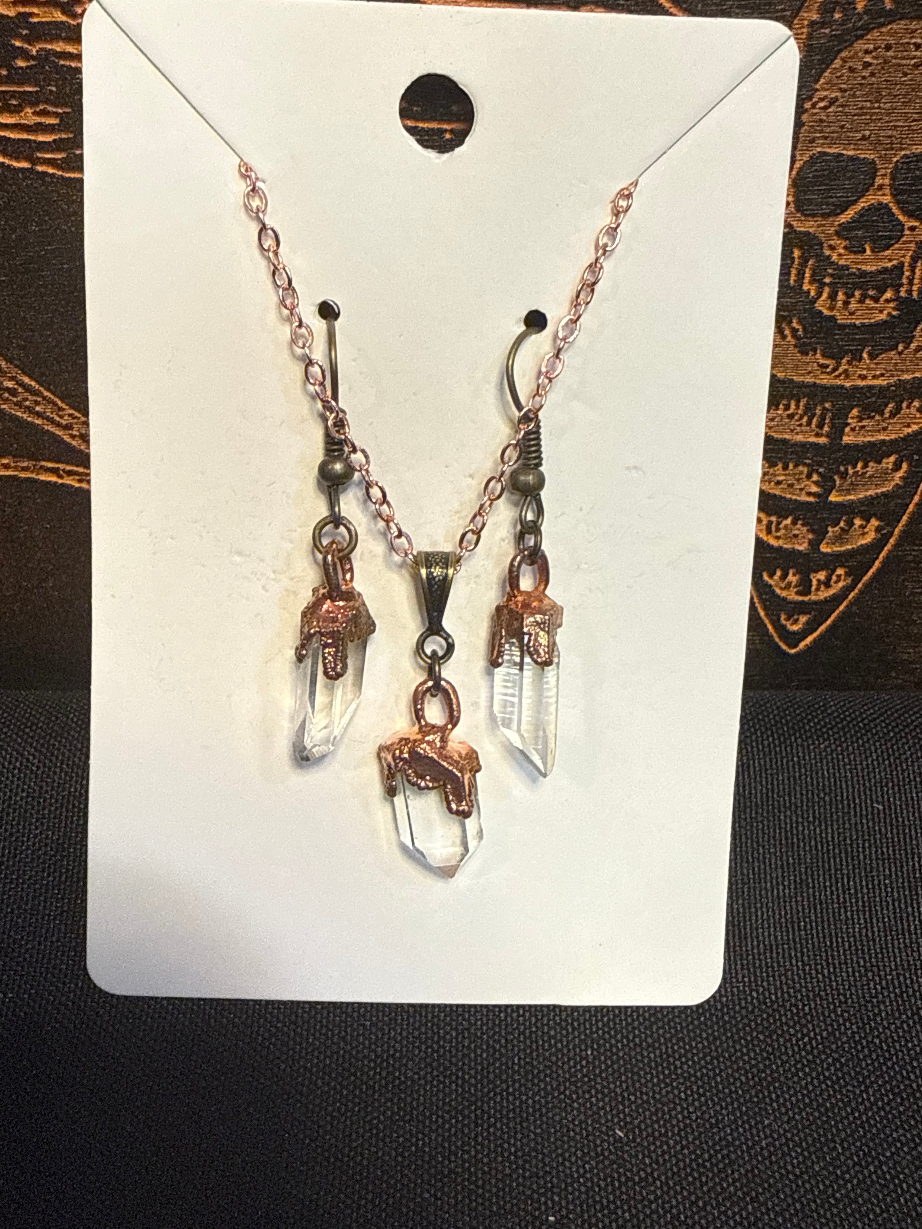 Clear quartz earrings necklace combo